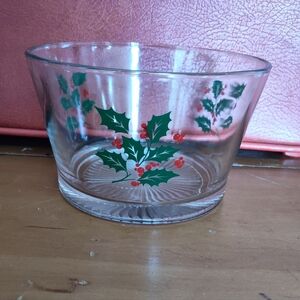 Indiana Glass Festive Glass Bowl/Ice Bucket with Holly Design